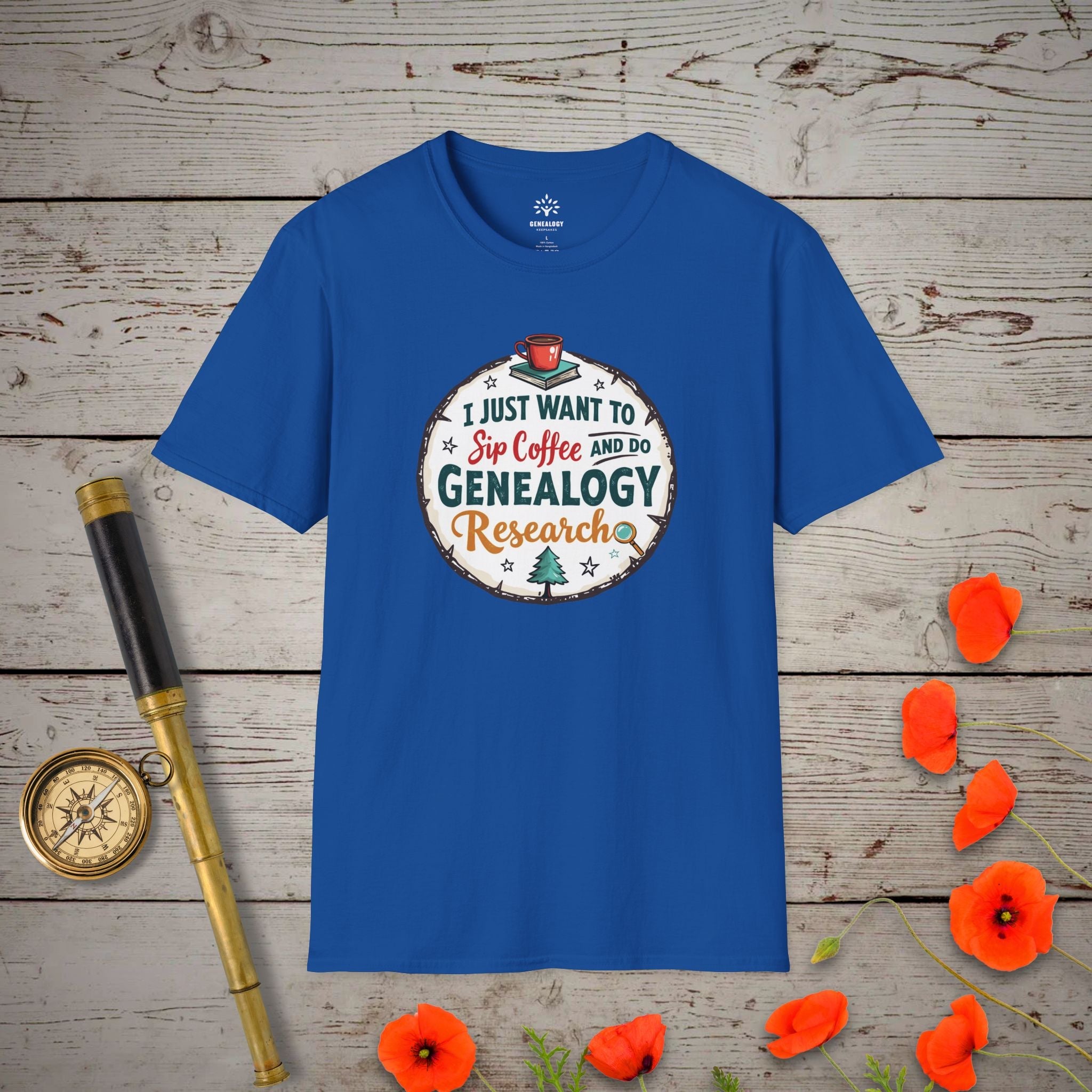 Sip Coffee, Do Genealogy T-Shirt in Royal by Genealogy Keepsakes