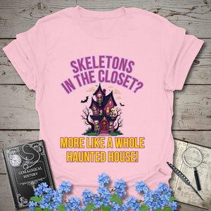 Skeletons In the Closet? T-Shirt in Light Pink by Genealogy Keepsakes
