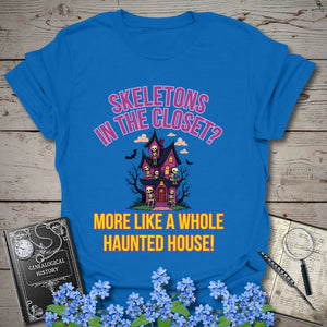 Skeletons In the Closet? T-Shirt in Royal by Genealogy Keepsakes