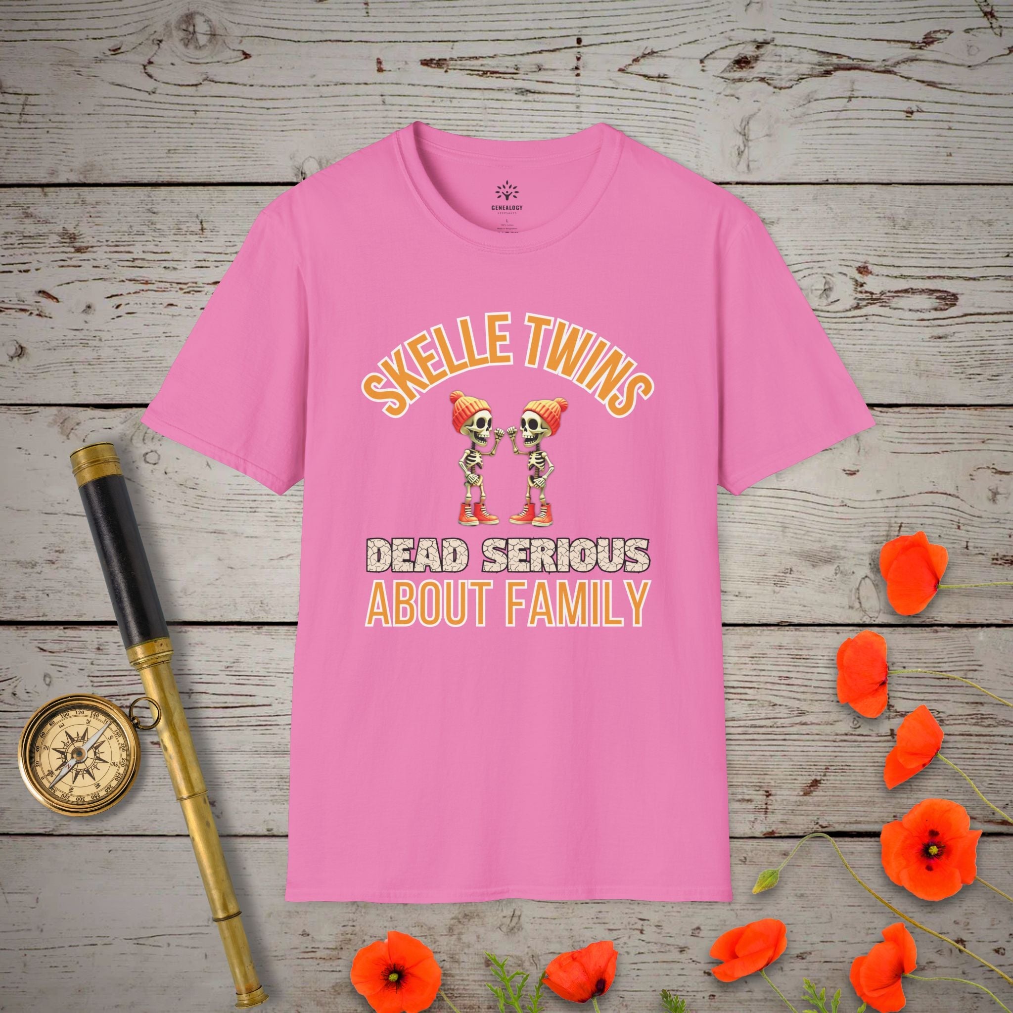 Skelle Twins T-Shirt in Azalea by Genealogy Keepsakes