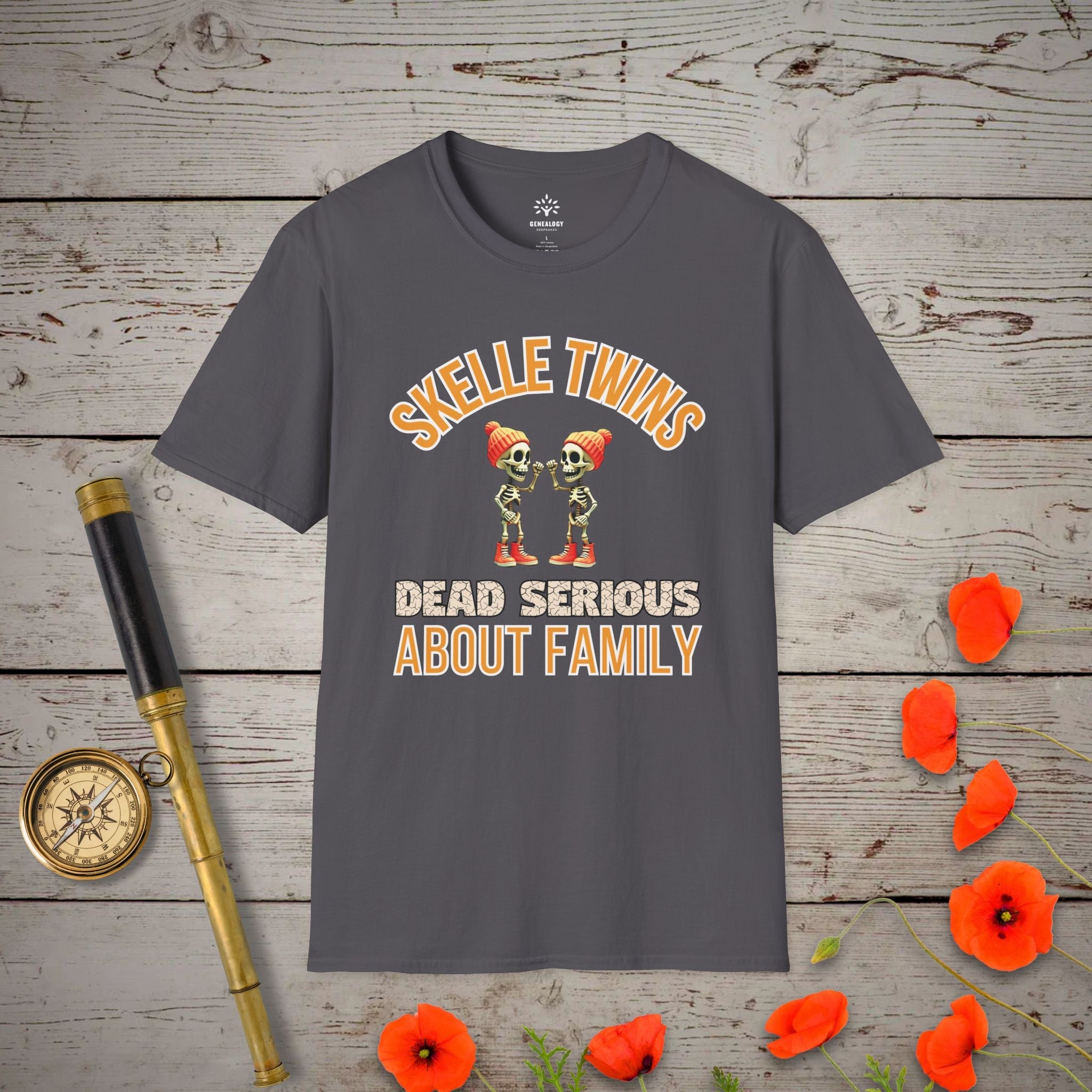 Skelle Twins T-Shirt in Charcoal by Genealogy Keepsakes