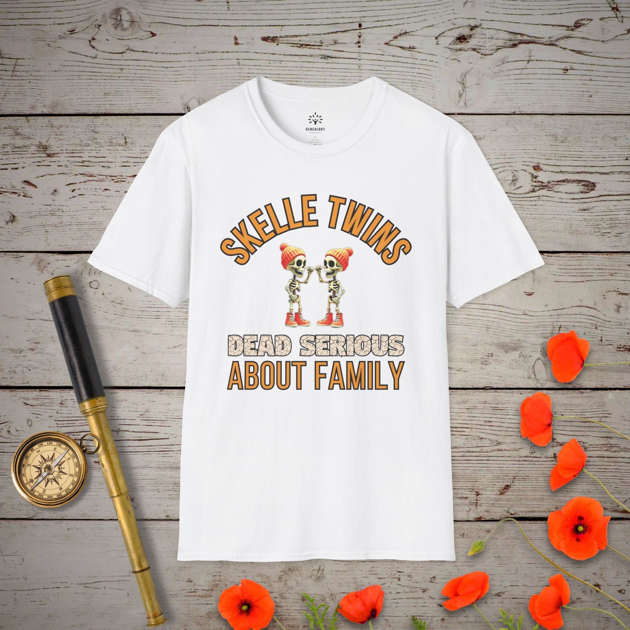 Skelle Twins T-Shirt in White by Genealogy Keepsakes