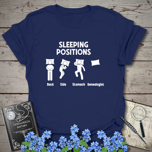Sleeping Positions T-Shirt - Genealogy Keepsakes Custom Genealogy Gift - Navy S