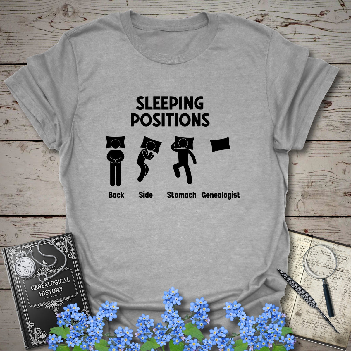 Sleeping Positions T-Shirt - Genealogy Keepsakes Custom Genealogy Gift - Sport Grey S