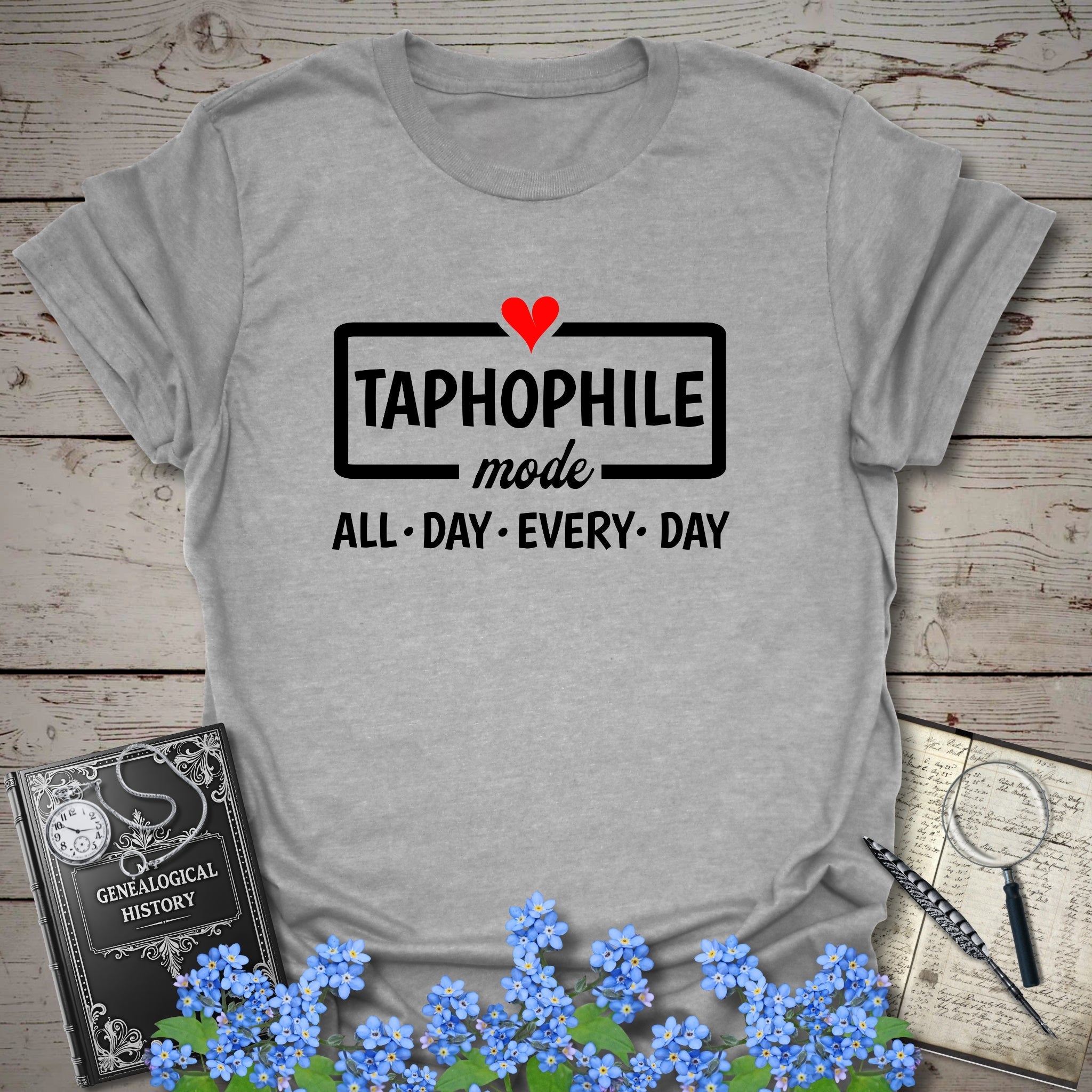 Taphophile Mode T-Shirt in Sport Grey by Genealogy Keepsakes