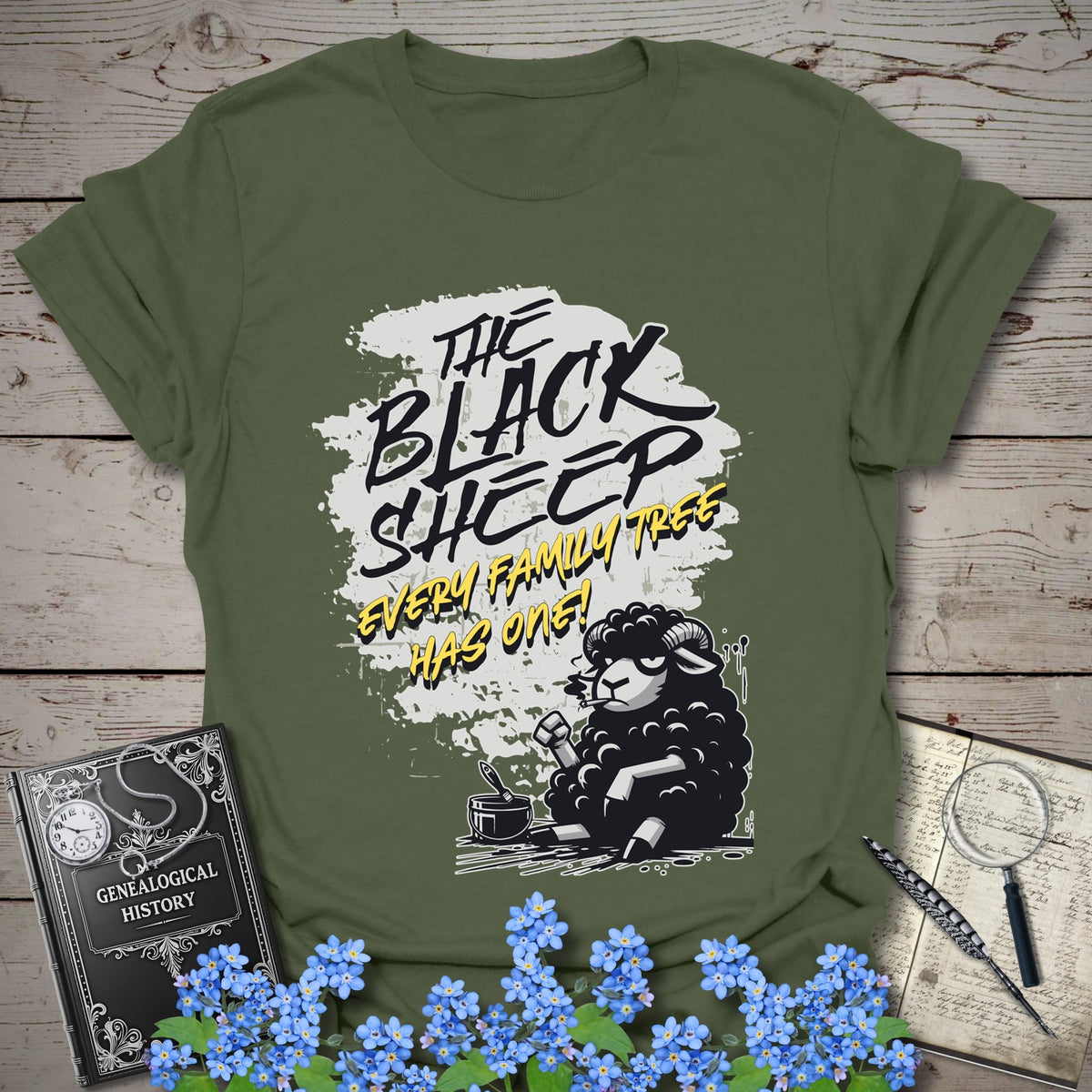 The Black Sheep T-Shirt - Genealogy Keepsakes Custom Genealogy Gift - Military Green S