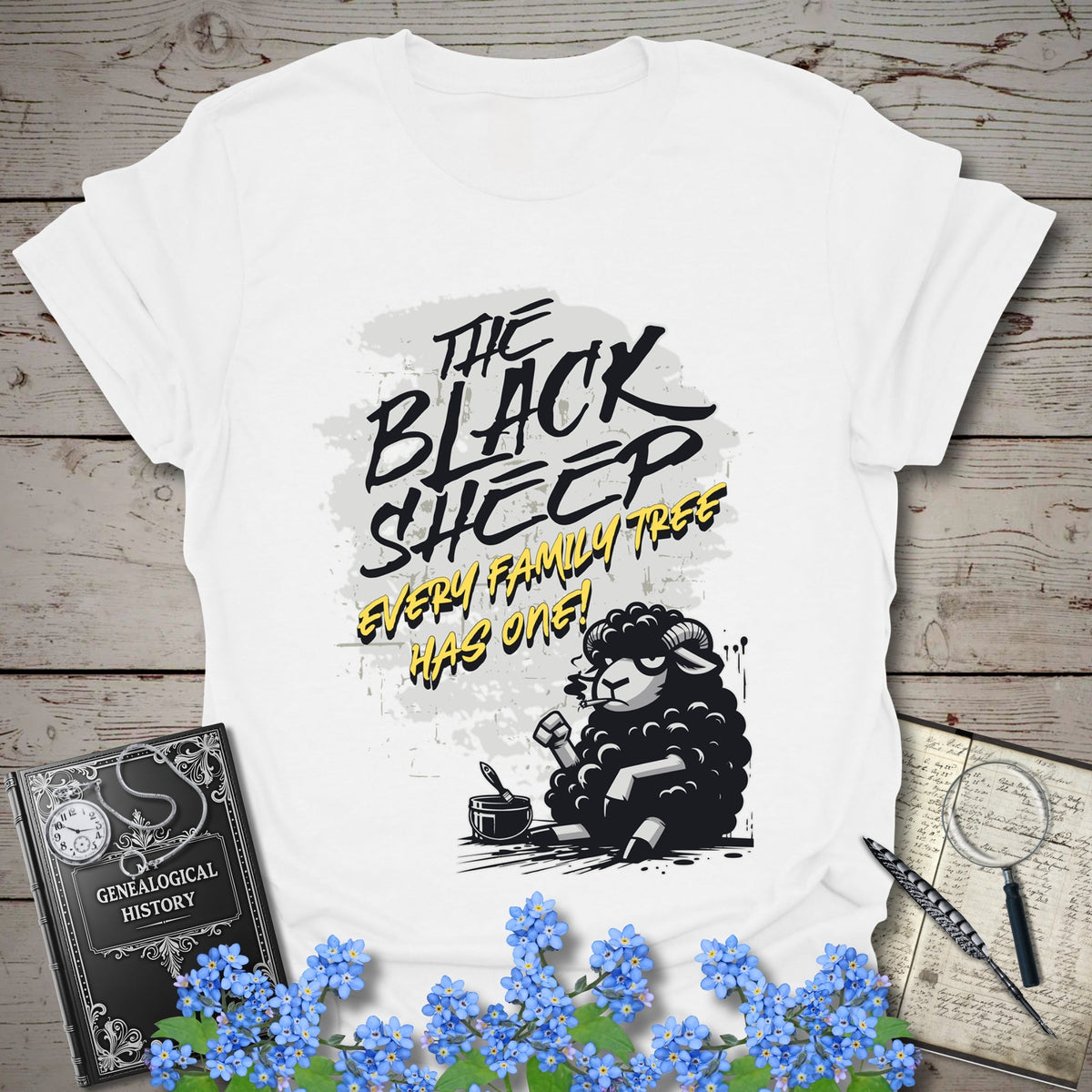 The Black Sheep T-Shirt - Genealogy Keepsakes Custom Genealogy Gift - White S