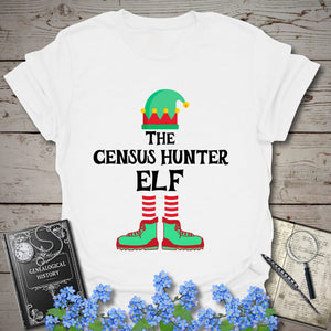 The Census Hunter Elf T-Shirt in White by Genealogy Keepsakes