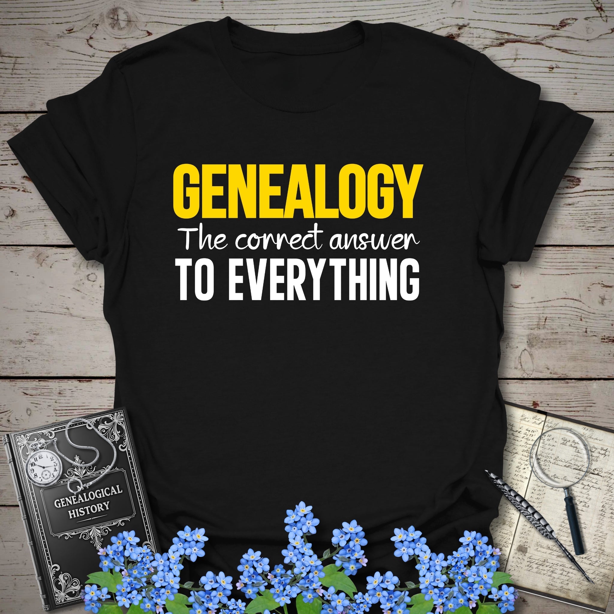 The Correct Answer To Everything T-Shirt in Black by Genealogy Keepsakes