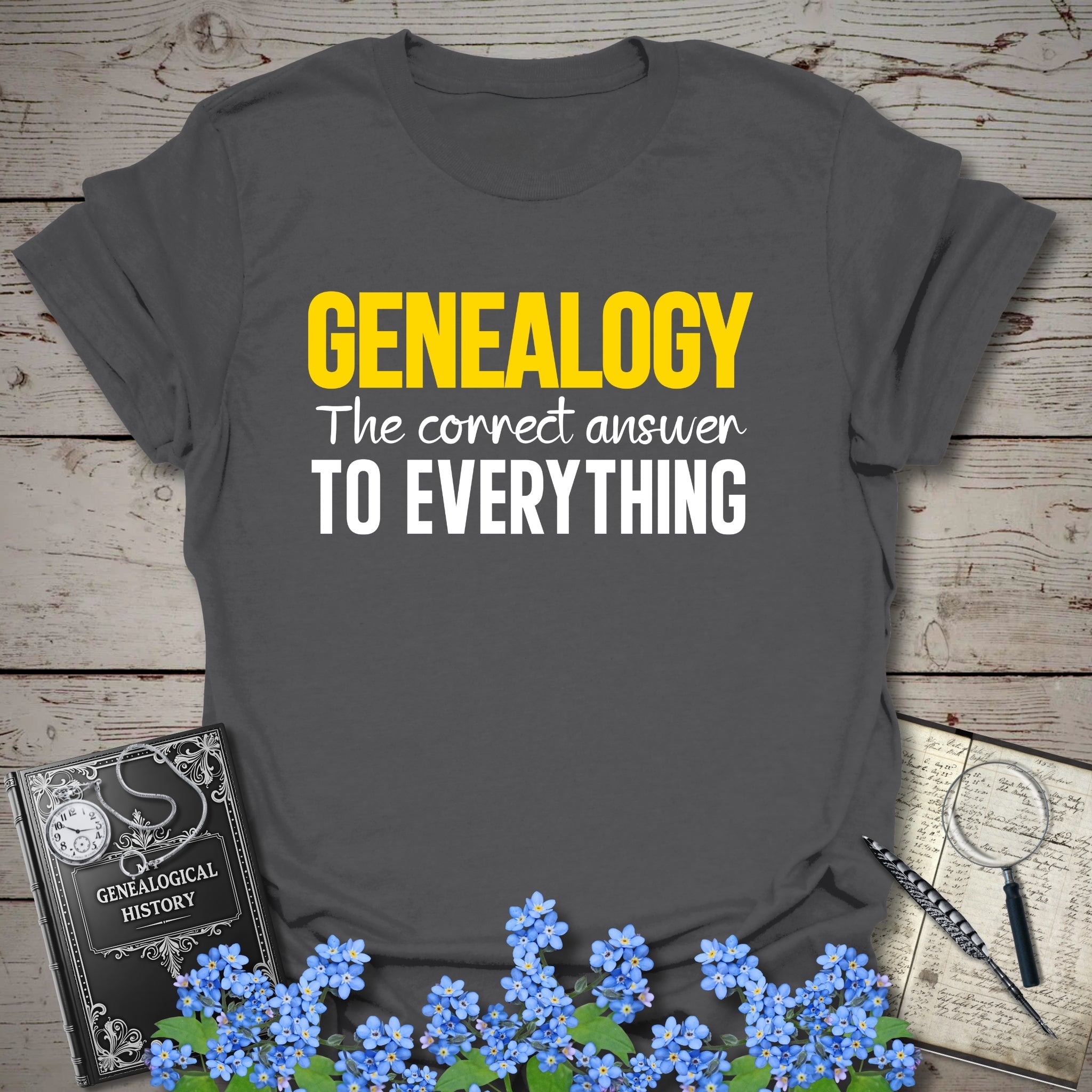 The Correct Answer To Everything T-Shirt in Charcoal by Genealogy Keepsakes