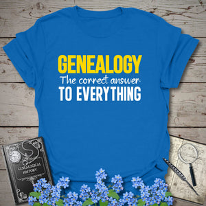 The Correct Answer To Everything T-Shirt in Royal by Genealogy Keepsakes