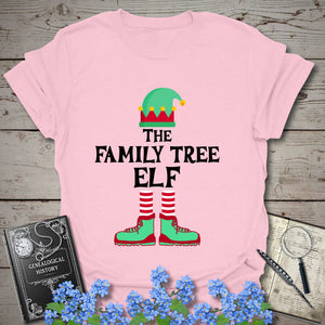The Family Tree Elf T-Shirt in Light Pink by Genealogy Keepsakes