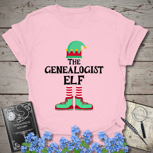 The Genealogist Elf T-Shirt in Light Pink by Genealogy Keepsakes