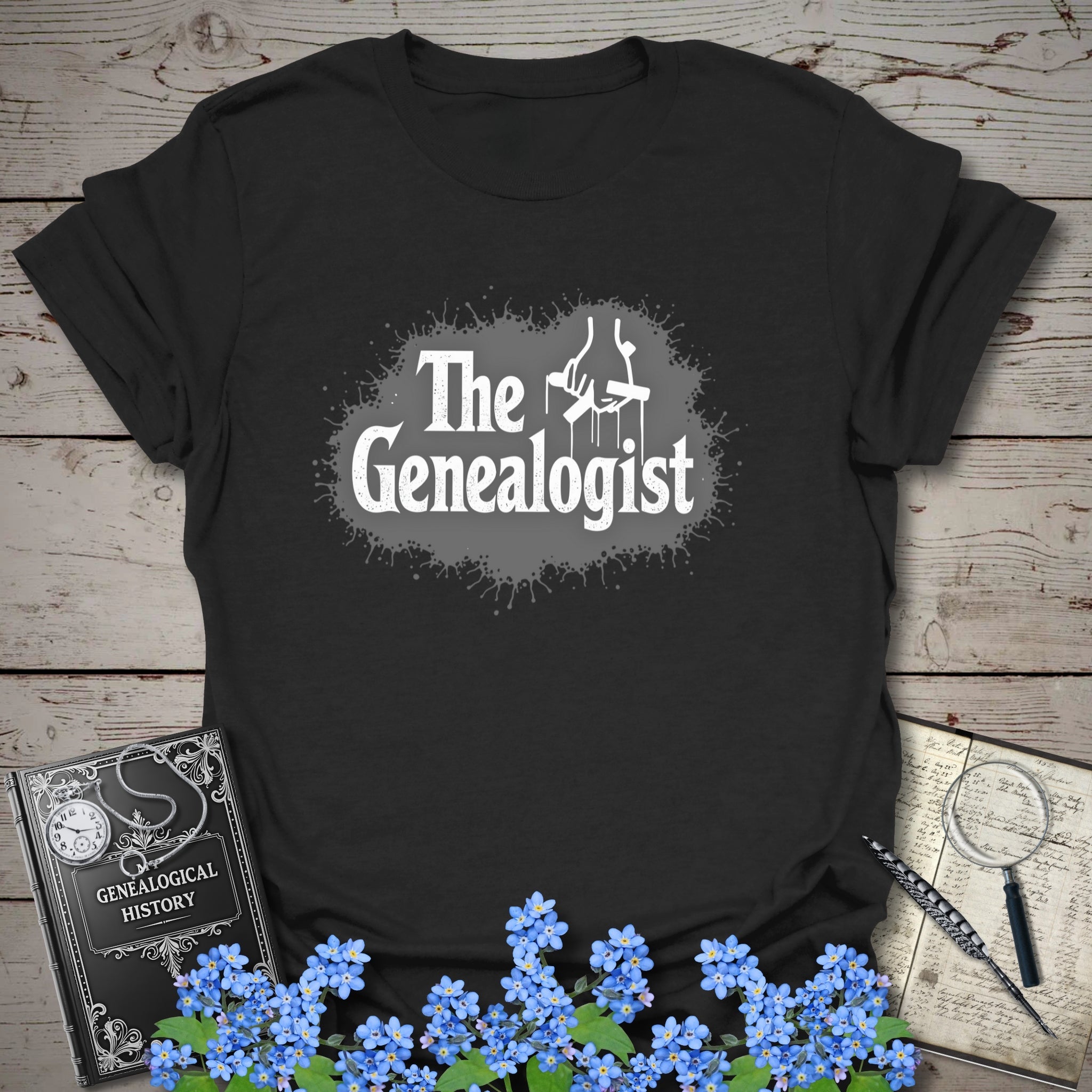 The Genealogist T-Shirt in Black by Genealogy Keepsakes