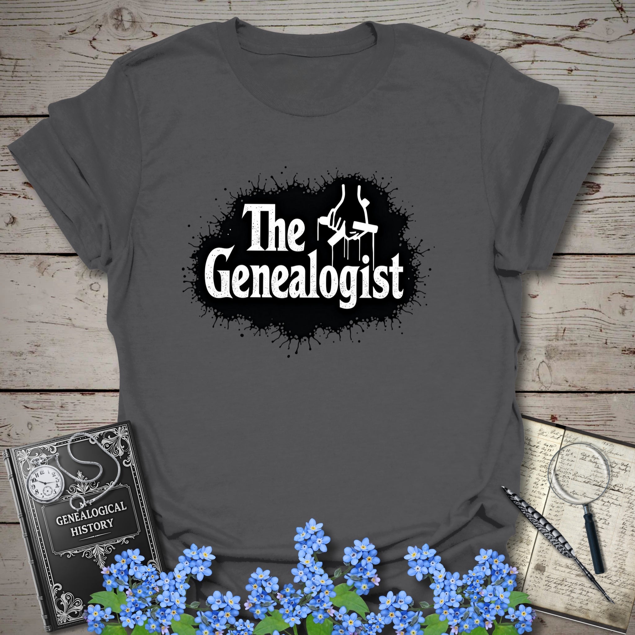 The Genealogist T-Shirt in Charcoal by Genealogy Keepsakes