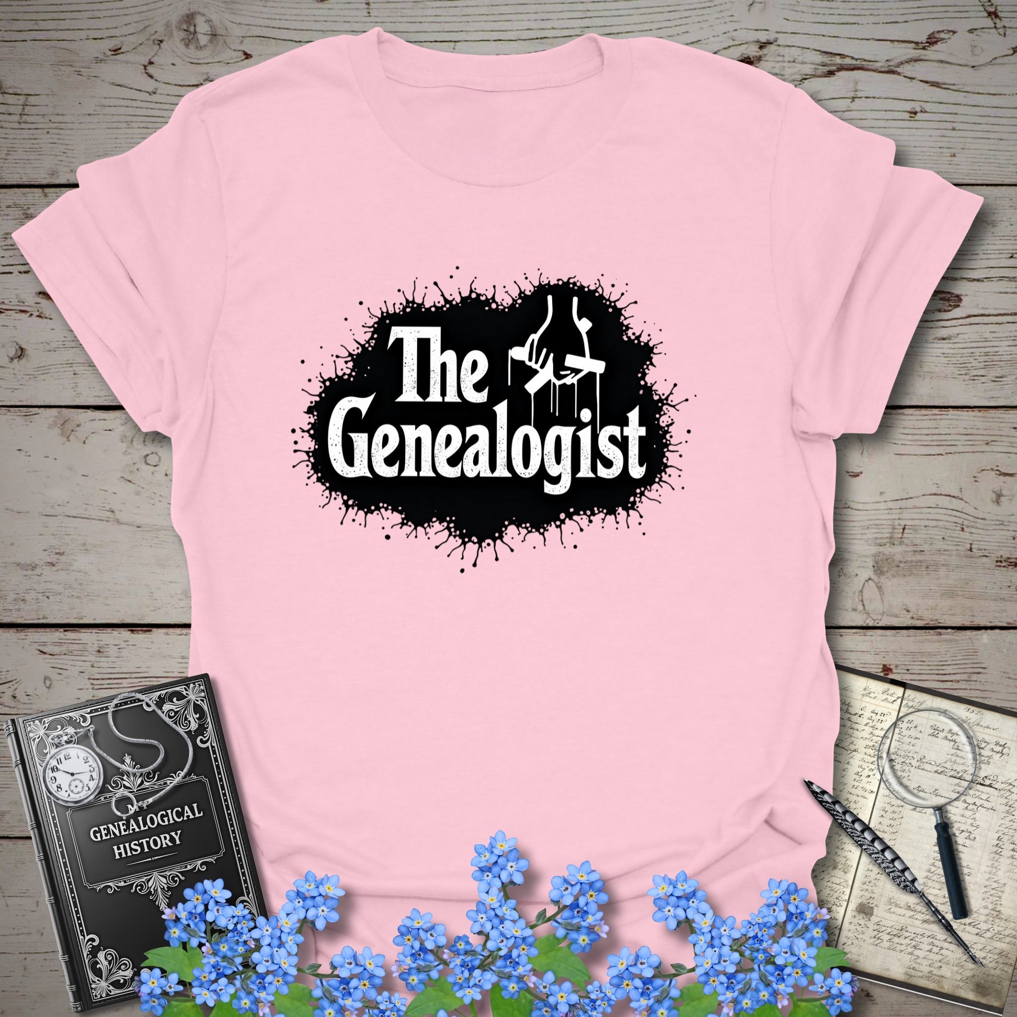 The Genealogist T-Shirt in Light Pink by Genealogy Keepsakes