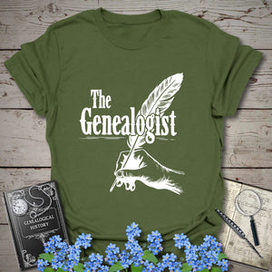 The Genealogist T-Shirt in Military Green by Genealogy Keepsakes