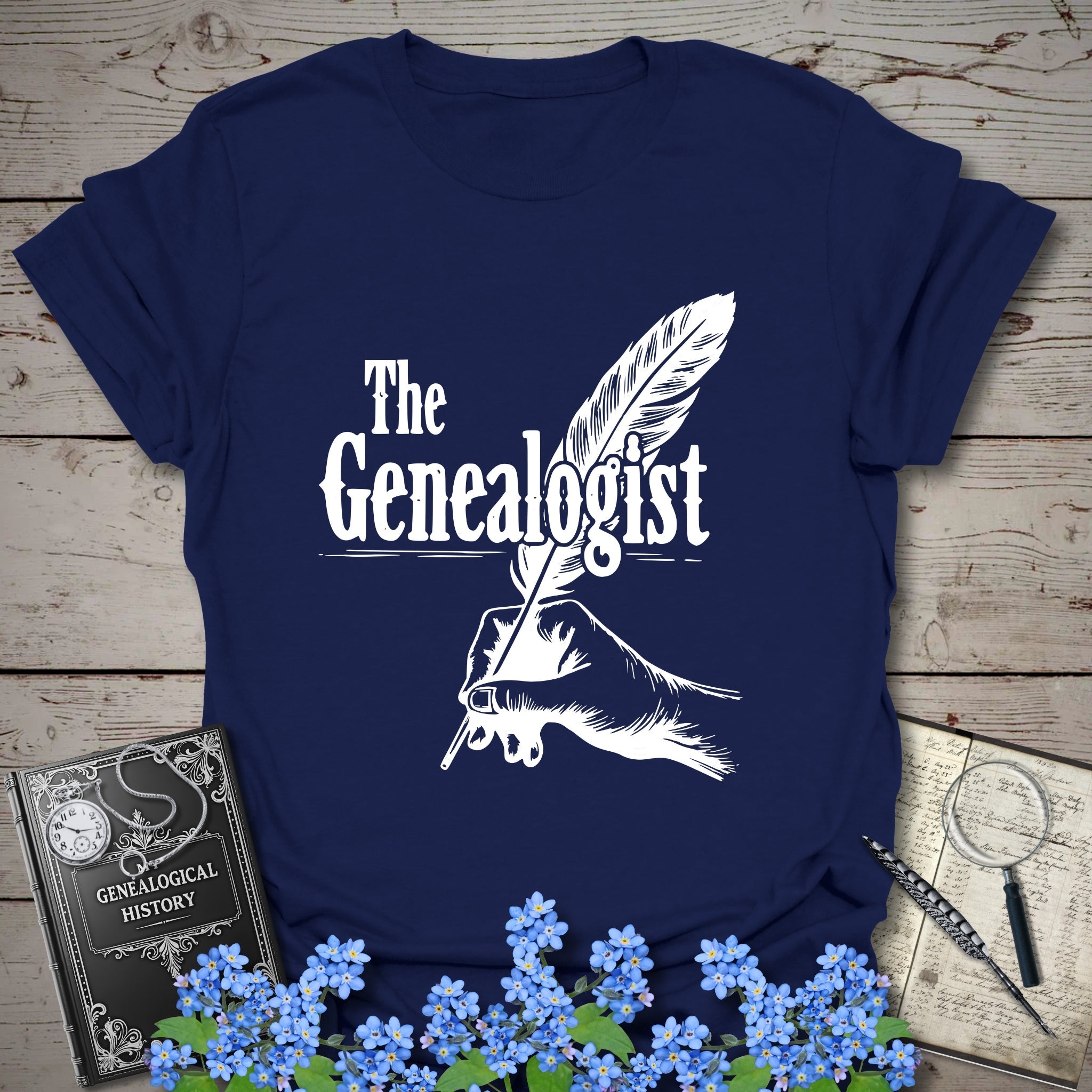 The Genealogist T-Shirt in Navy by Genealogy Keepsakes
