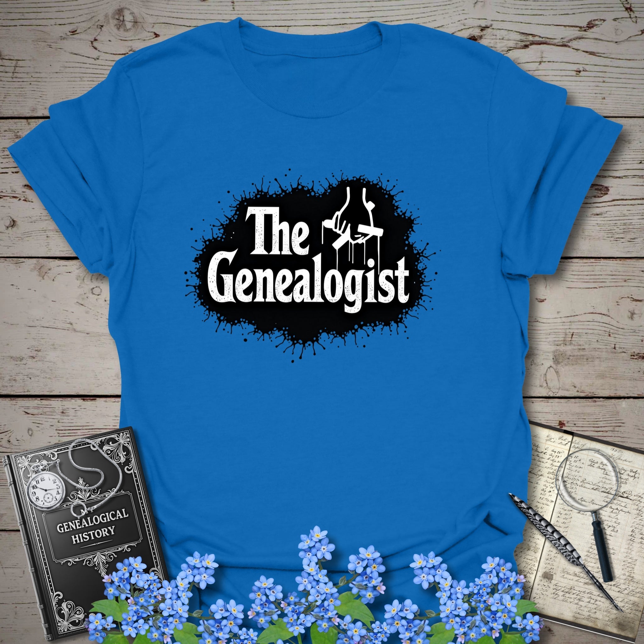 The Genealogist T-Shirt in Royal by Genealogy Keepsakes