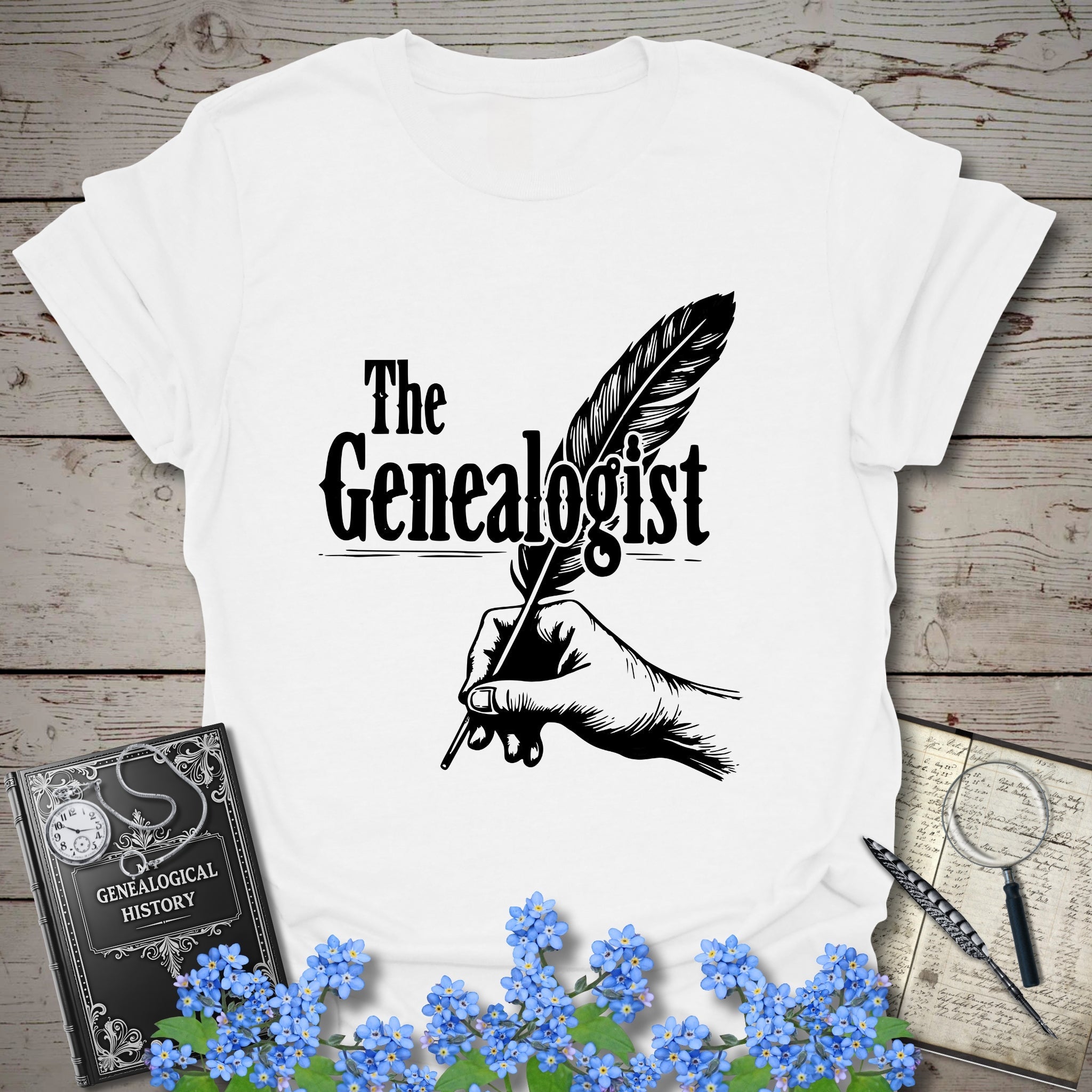 The Genealogist T-Shirt in White by Genealogy Keepsakes