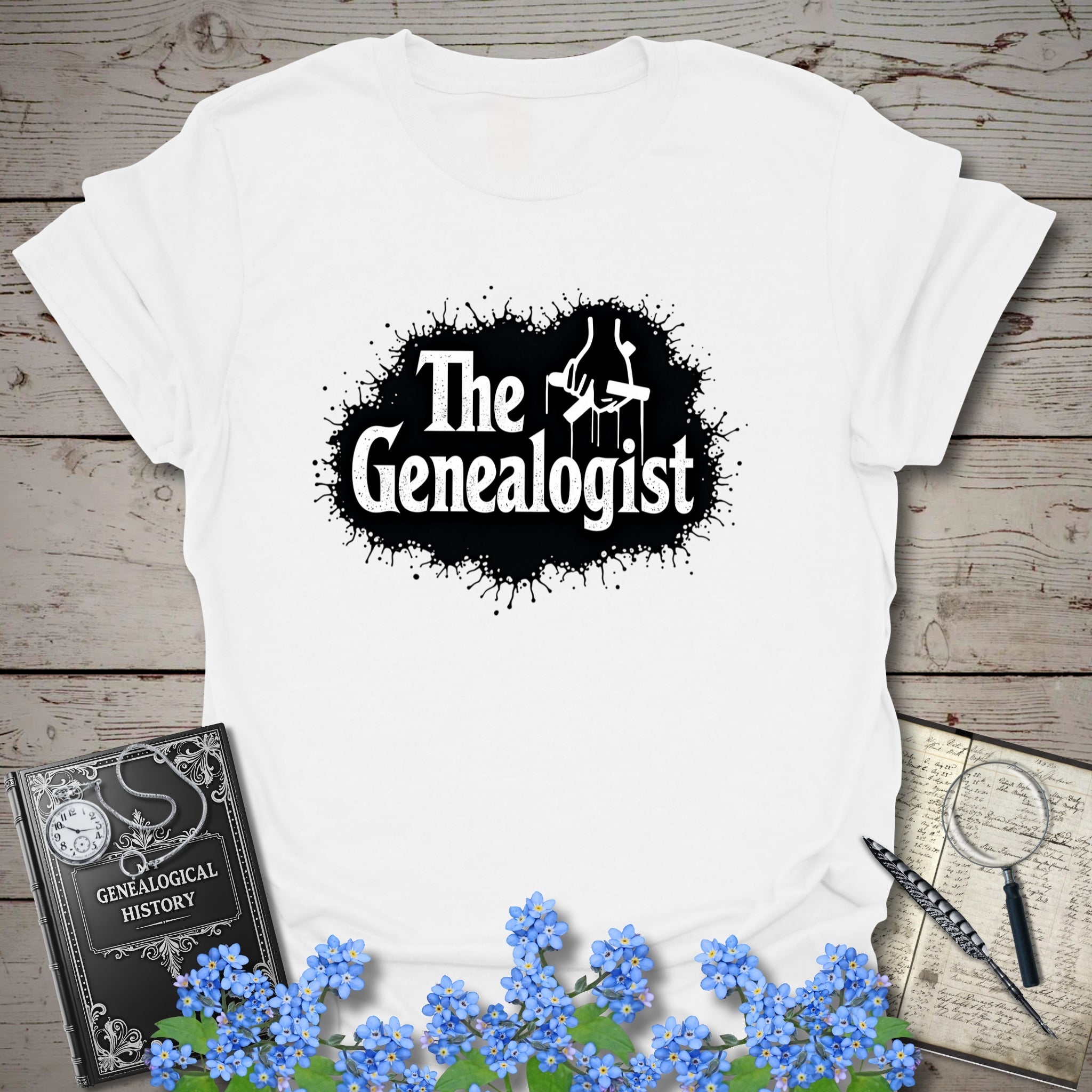 The Genealogist T-Shirt in White by Genealogy Keepsakes