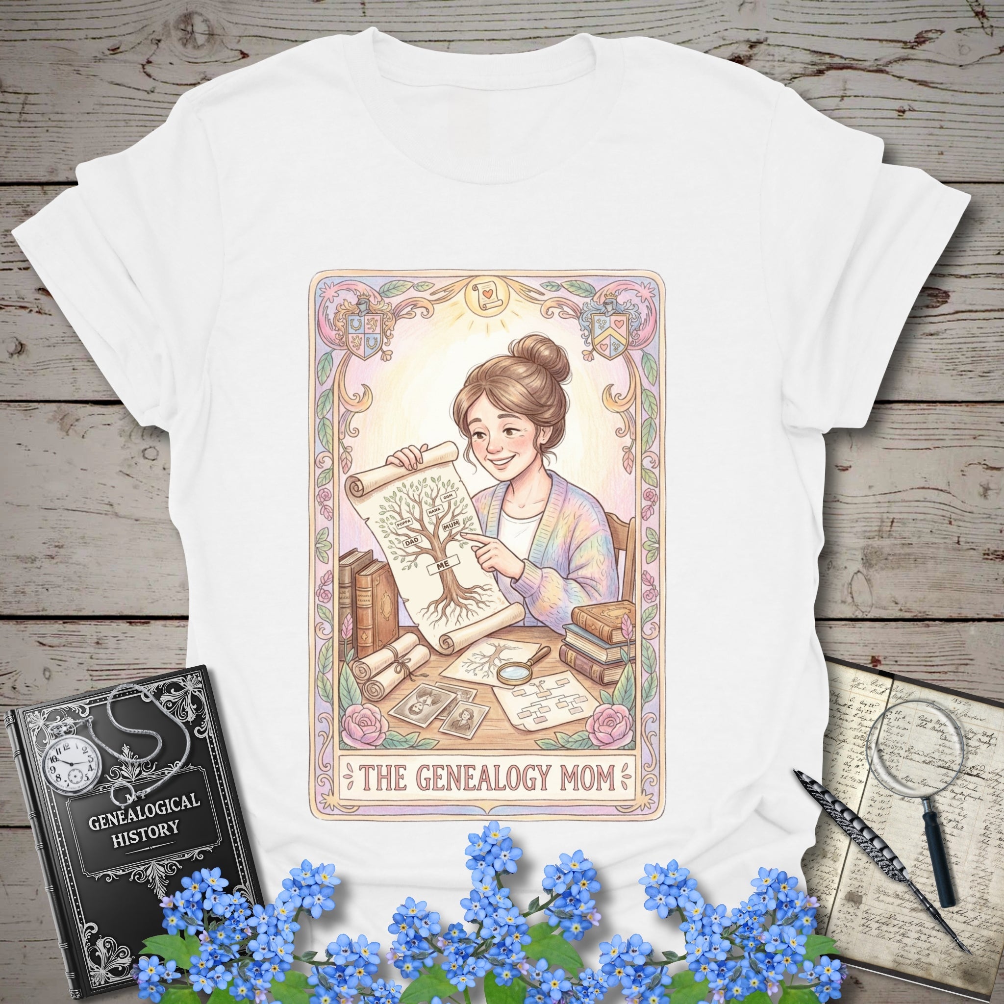 The Genealogy Mom T-Shirt in White by Genealogy Keepsakes
