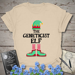 The Geneticist Elf T-Shirt in Sand by Genealogy Keepsakes