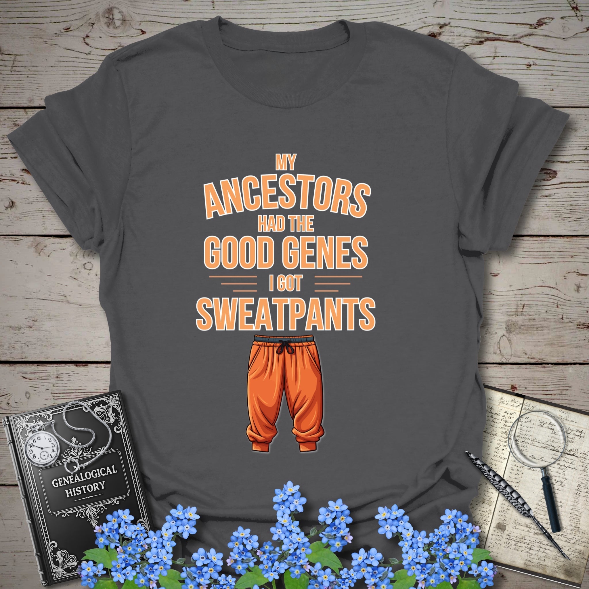 The Good Genes T-Shirt in Charcoal by Genealogy Keepsakes