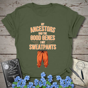 The Good Genes T-Shirt in Military Green by Genealogy Keepsakes