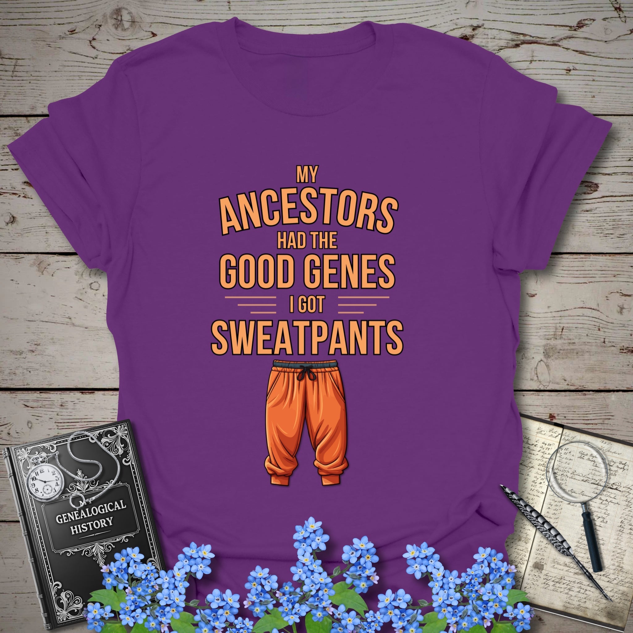 The Good Genes T-Shirt in Purple by Genealogy Keepsakes