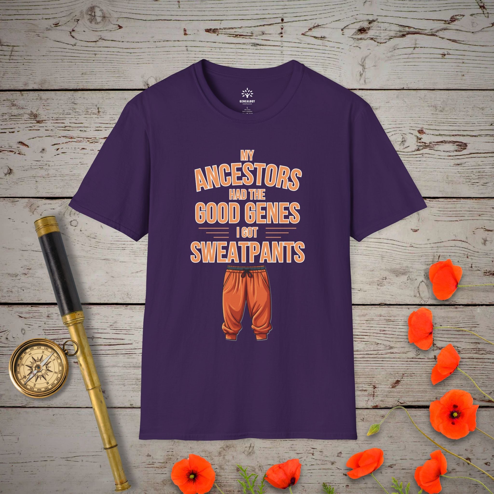 The Good Genes T-Shirt in Purple by Genealogy Keepsakes