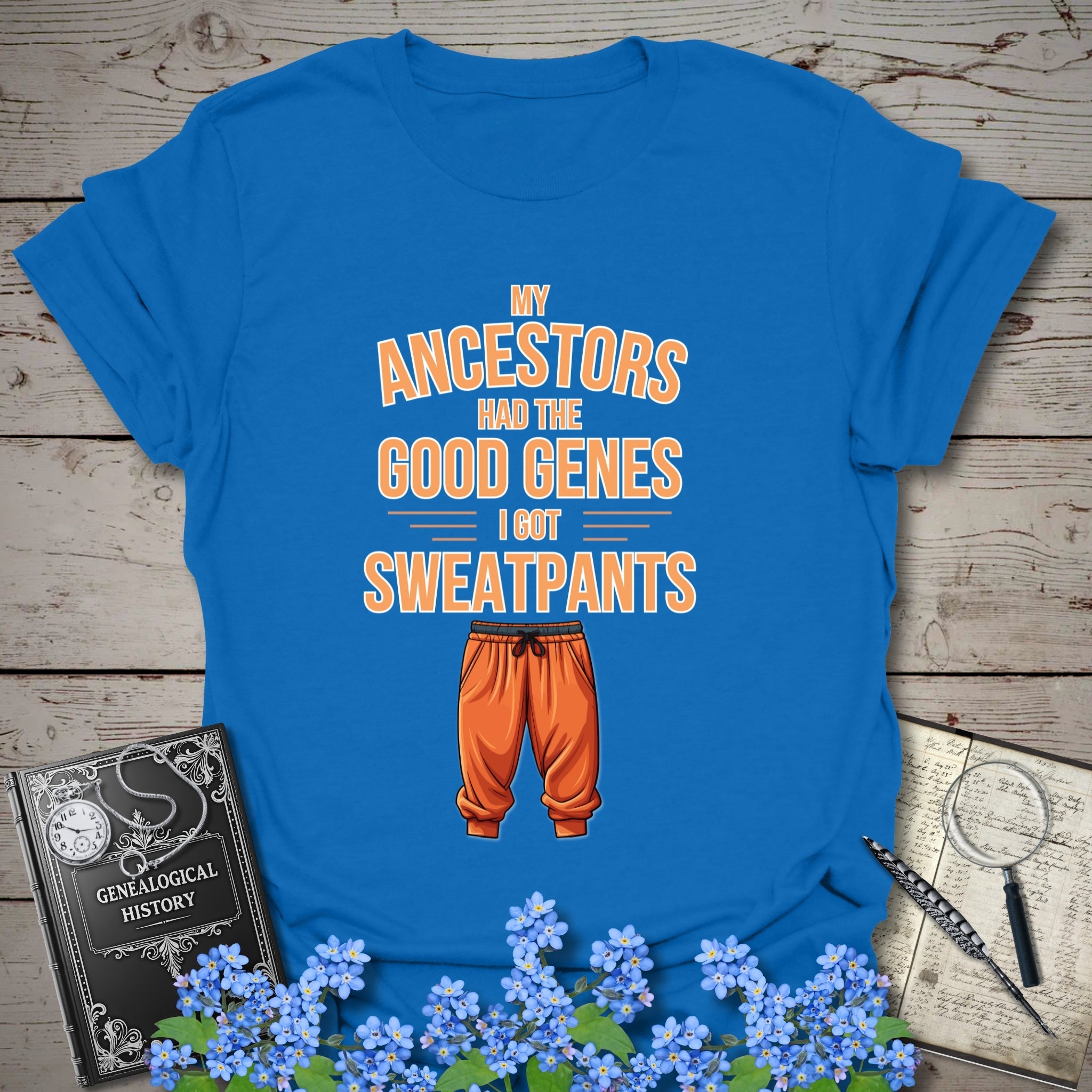 The Good Genes T-Shirt in Royal by Genealogy Keepsakes