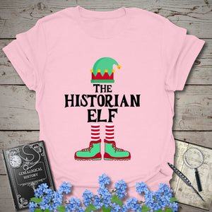 The Historian Elf T-Shirt in Light Pink by Genealogy Keepsakes