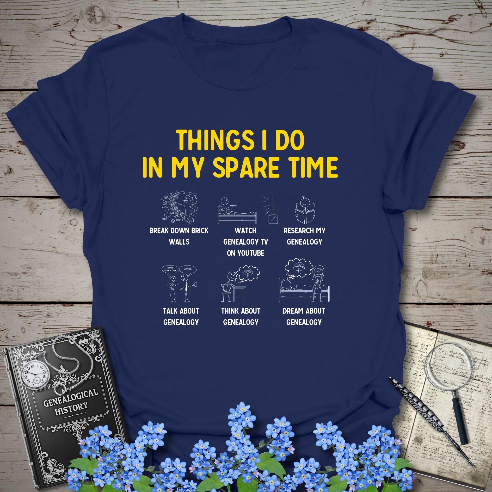 Things I Do In My Spare Time T-Shirt in Navy by Genealogy Keepsakes