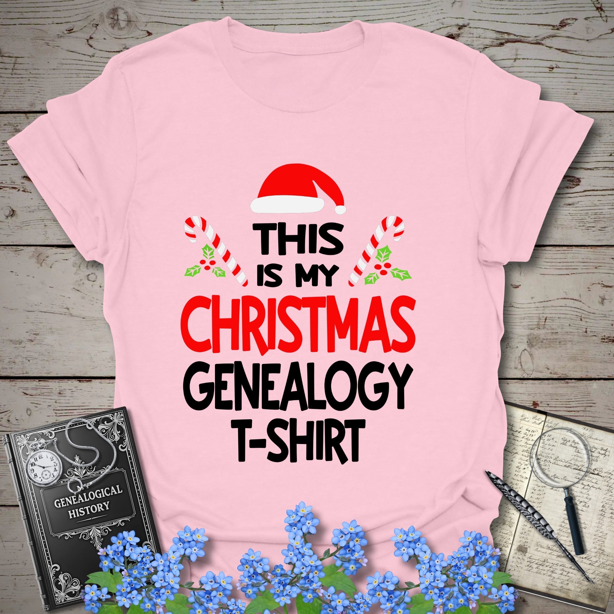 This Is My Christmas Genealogy T-Shirt in Light Pink by Genealogy Keepsakes