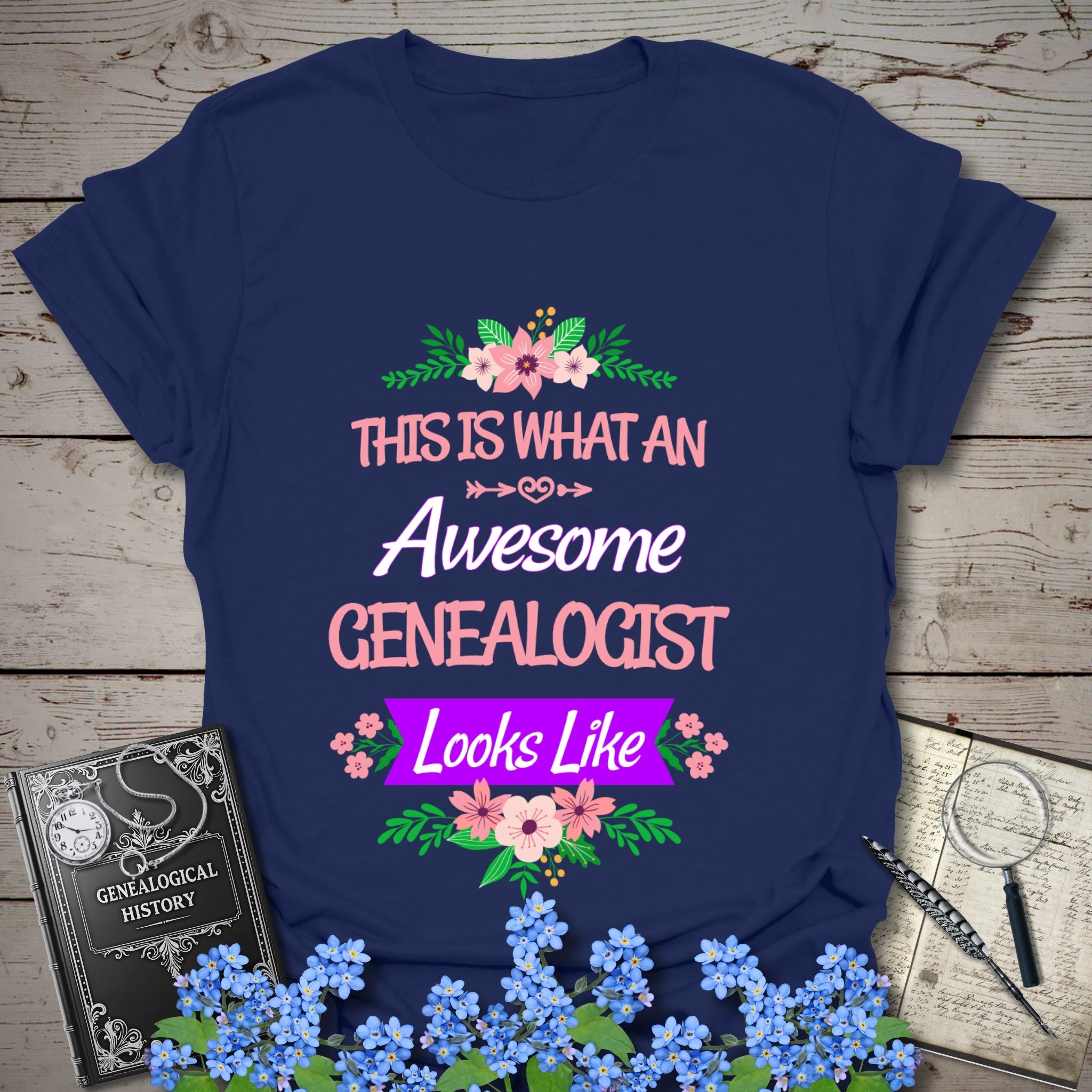 This Is What An Awesome Genealogist Looks Like T-Shirt in Navy by Genealogy Keepsakes