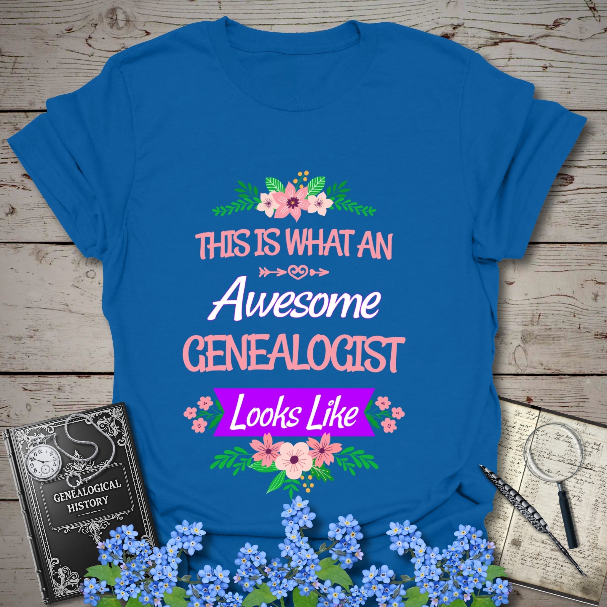 This Is What An Awesome Genealogist Looks Like T-Shirt in Royal by Genealogy Keepsakes