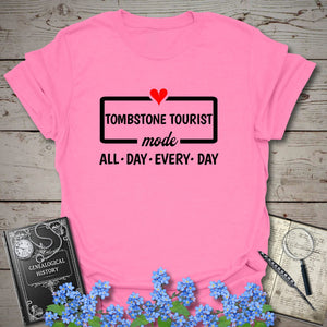 Tombstone Tourist Mode T-Shirt in Azalea by Genealogy Keepsakes