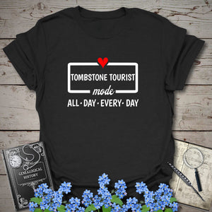 Tombstone Tourist Mode T-Shirt in Black by Genealogy Keepsakes