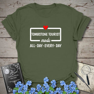 Tombstone Tourist Mode T-Shirt in Military Green by Genealogy Keepsakes
