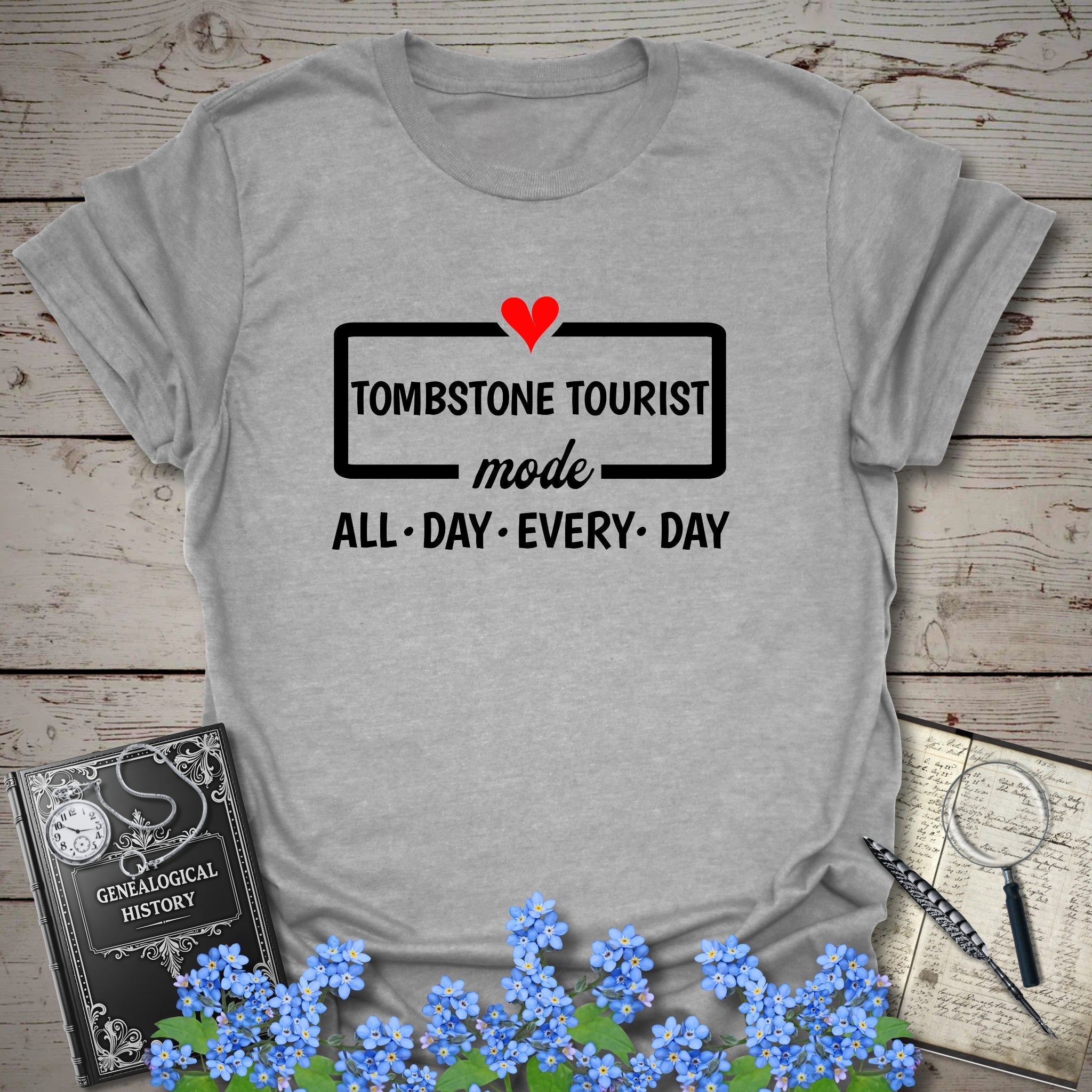 Tombstone Tourist Mode T-Shirt in Sport Grey by Genealogy Keepsakes