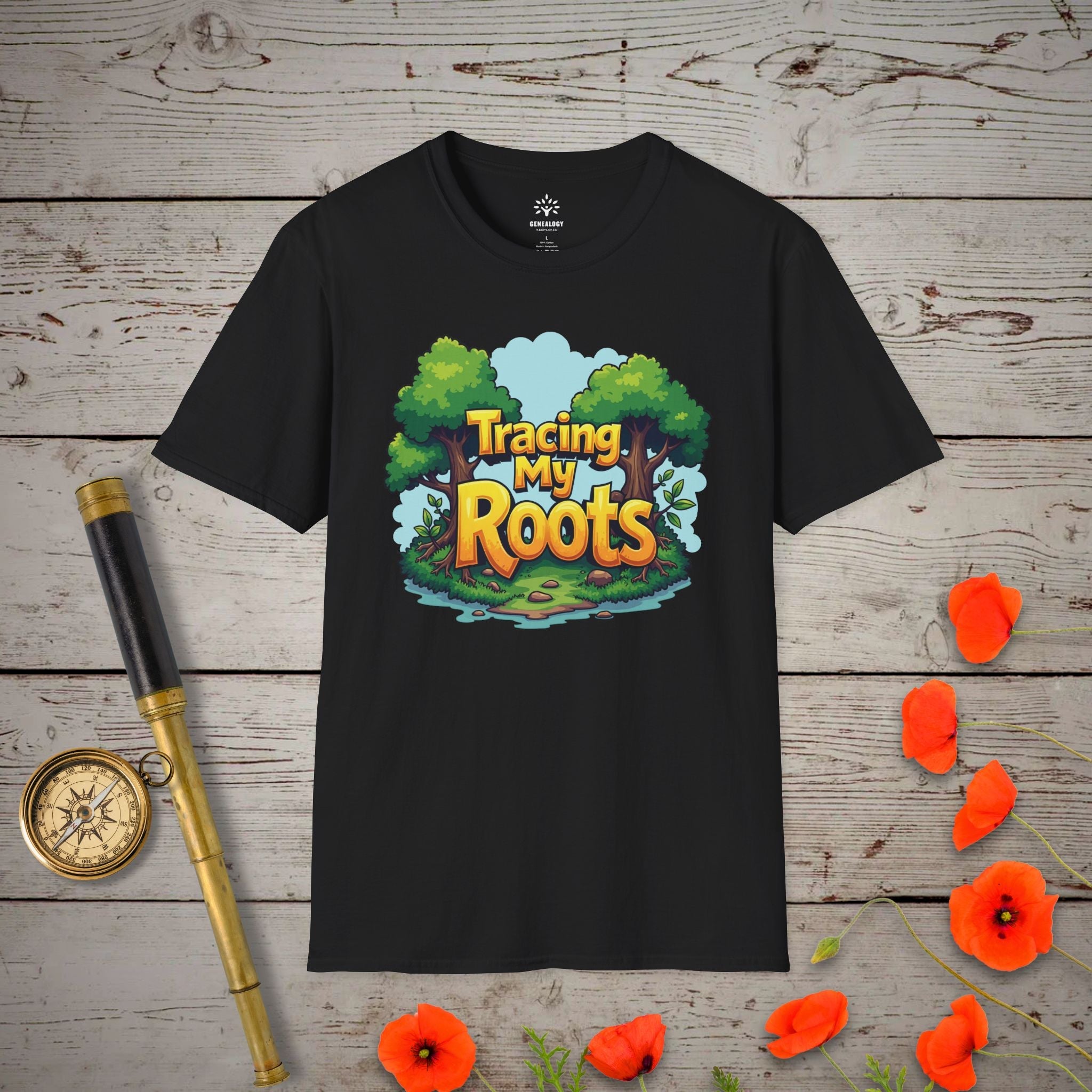 Tracing My Roots T-Shirt in Black by Genealogy Keepsakes