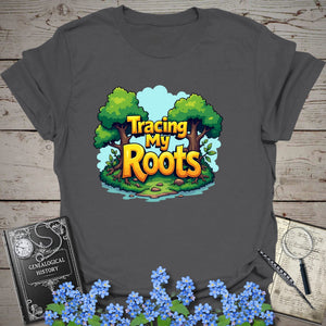 Tracing My Roots T-Shirt in Charcoal by Genealogy Keepsakes