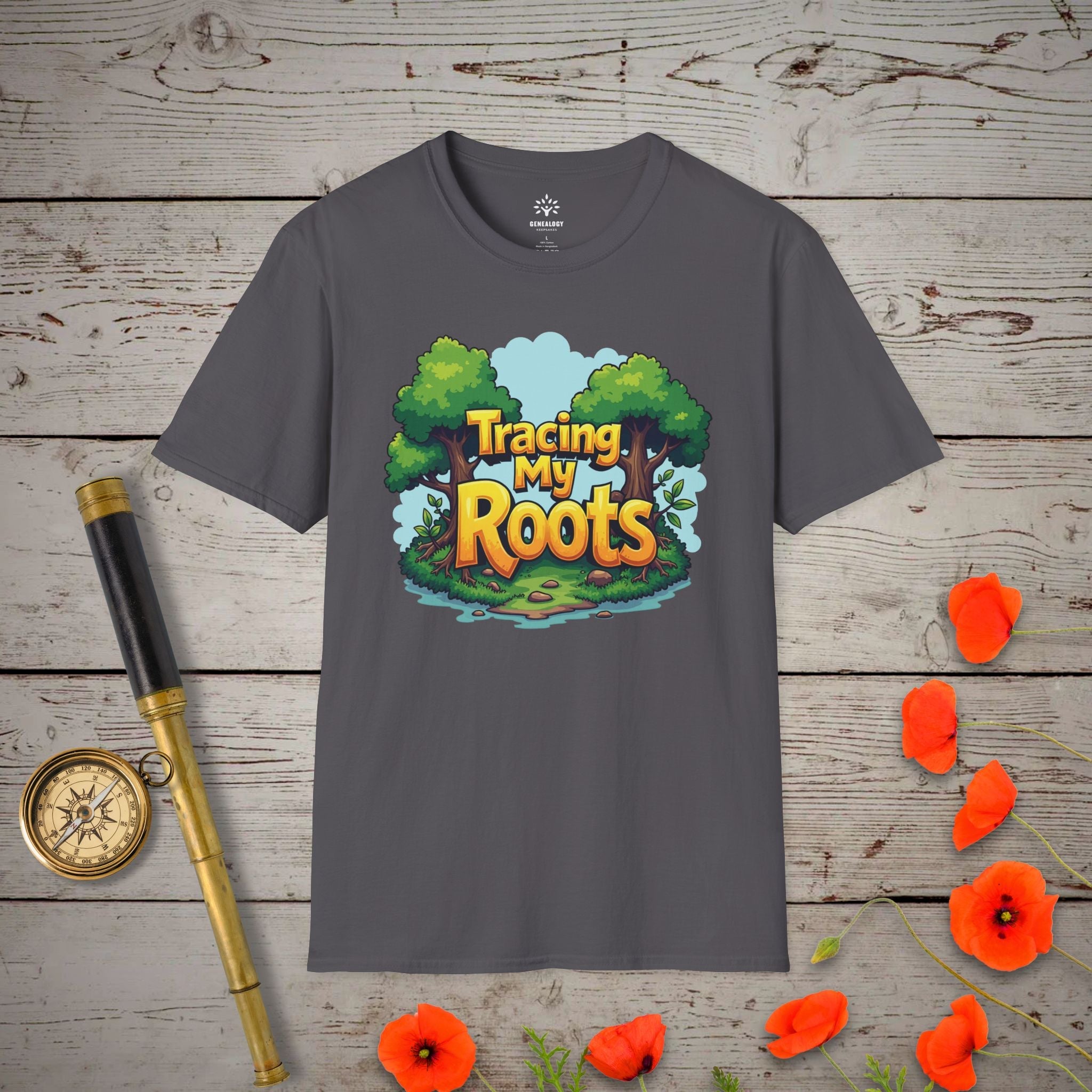 Tracing My Roots T-Shirt in Charcoal by Genealogy Keepsakes