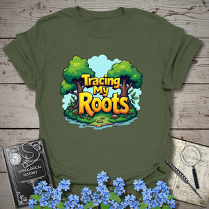 Tracing My Roots T-Shirt in Military Green by Genealogy Keepsakes
