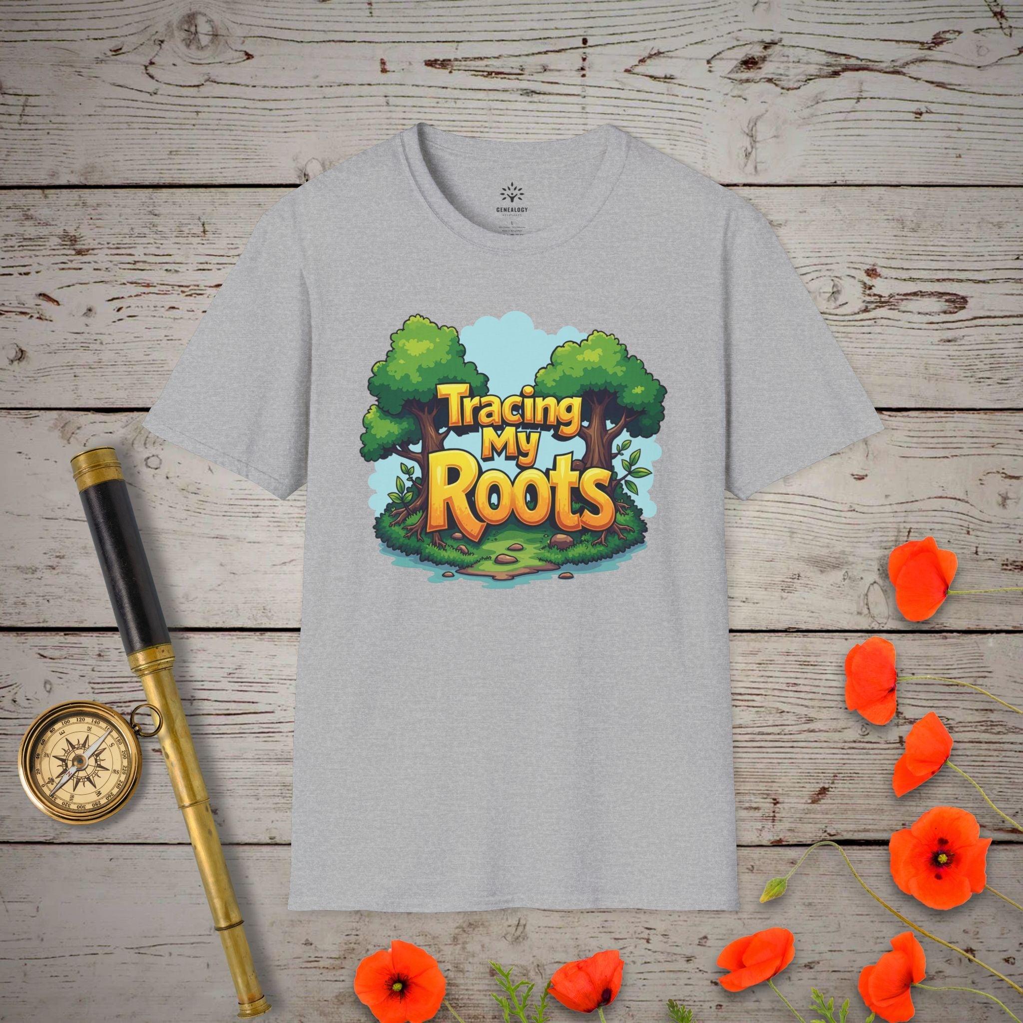 Tracing My Roots T-Shirt in Sport Grey by Genealogy Keepsakes
