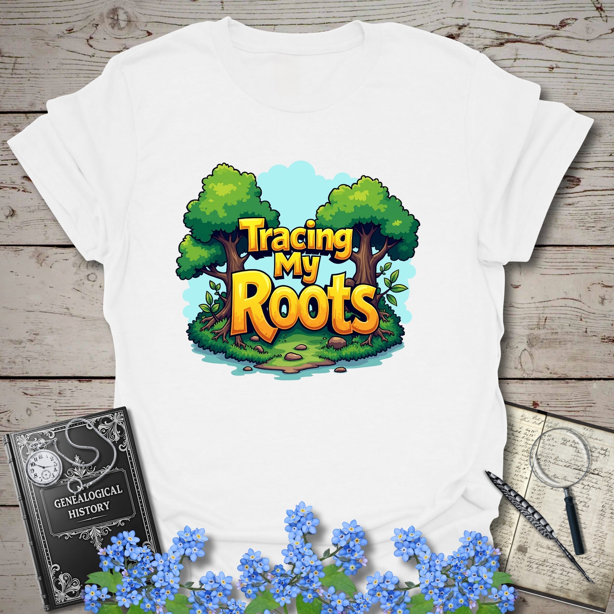 Tracing My Roots T-Shirt in White by Genealogy Keepsakes