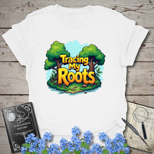 Tracing My Roots T-Shirt in White by Genealogy Keepsakes
