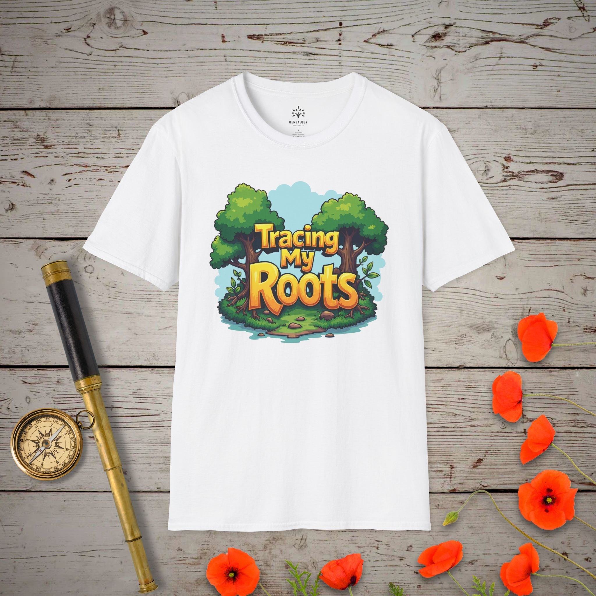 Tracing My Roots T-Shirt in White by Genealogy Keepsakes