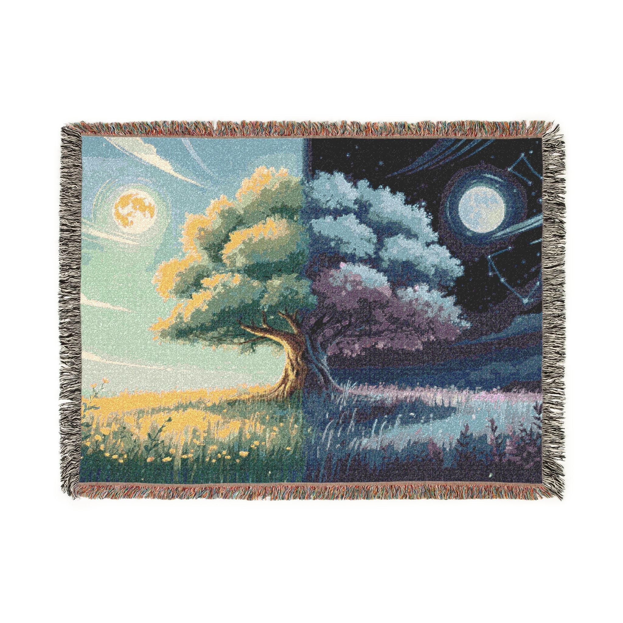 Tree of Day and Night Woven Blanket in by Genealogy Keepsakes